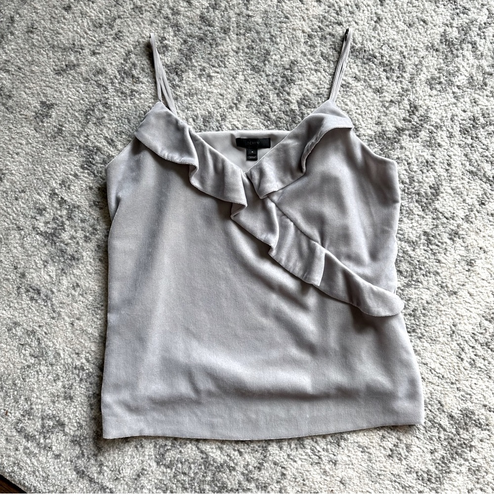 J Crew velvet metallic ruffled cami top